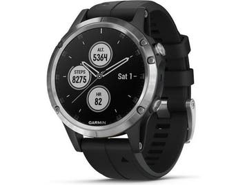 Garmin Fenix 5 Plus 47 mm zilver met siliconen armband zwart, Verzenden, Zo goed als nieuw, Garmin