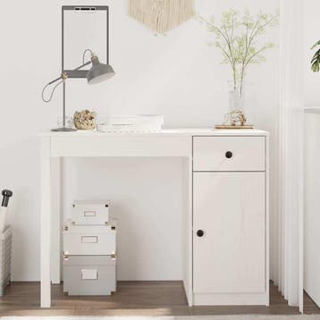 vidaXL Bureau 100x50x75 cm massief grenenhout wit, Verzenden, Nieuw