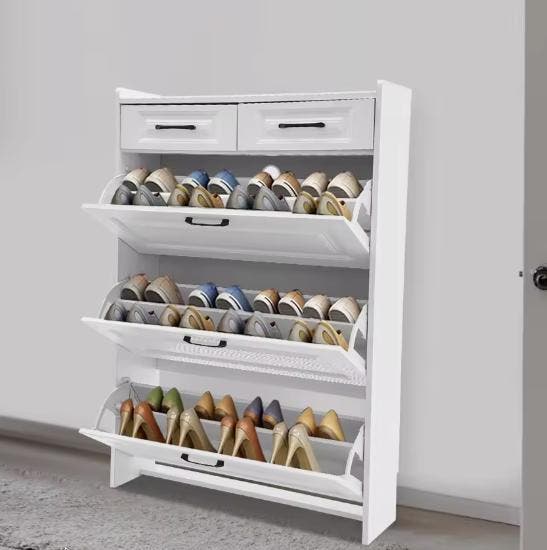 Smalle Vrijstaande Schoenenkast  3 Klapladen en 2 Lades  Wit, Huis en Inrichting, Kasten | Schoenenkasten, Nieuw, Verzenden