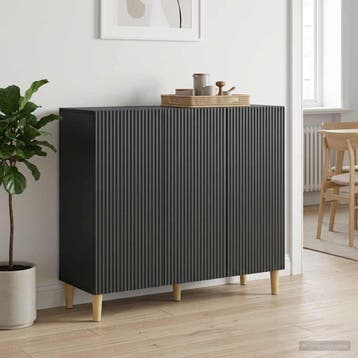 vidaXL Dressoir Zwart 89 x 34,5 x 80 cm Bewerkt hout, Huis en Inrichting, Verzenden, Nieuw, Overige houtsoorten, Minder dan 50 cm