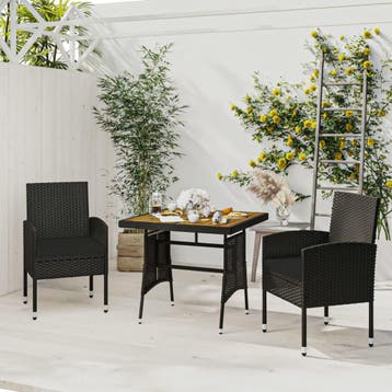 vidaXL 3-delige Tuinset poly rattan zwart, Tuin en Terras, Tuinsets en Loungesets, Verzenden, Nieuw, 2 zitplaatsen, Tuinset