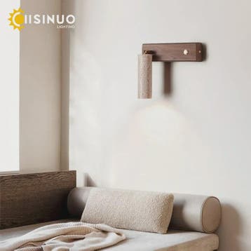 Wabi-Sabi Wandlamp Natuurlijk Geel Travertin Steen met Houte, Verzenden, Nieuw