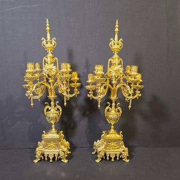 Pendule (2) Lodewijk XVI-stijl - Verguld brons - 1850-1900 -, Antiek en Kunst, Antiek | Klokken