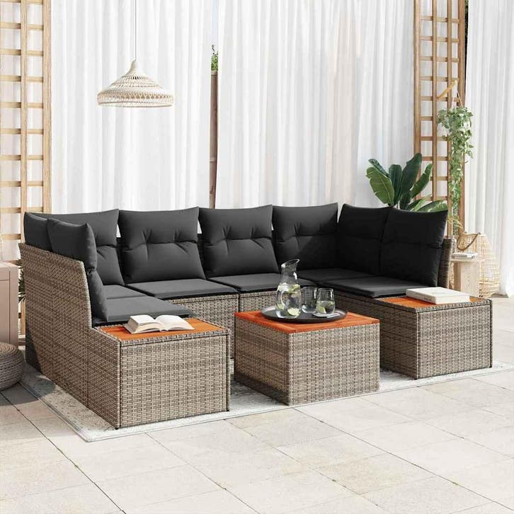 vidaXL Tuin Sofa Set 7 st Grijs Poly riet, Tuin en Terras, Tuinsets en Loungesets, Nieuw, 7 zitplaatsen, Rotan, Verzenden