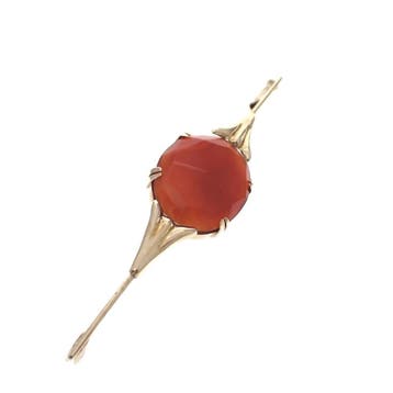 Antiek gouden broche met carneool, Gebruikt, Ophalen of Verzenden, Met edelsteen, Goud