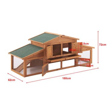 [en.casa] Konijnenhok Schmitten 72x180x62 cm houtkleurig, Dieren en Toebehoren, Verzenden, Nieuw