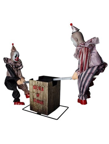 Halloween Decoratie 2 Clowns Op Wip 125cm Animatronic Licht, Verzenden, Nieuw, Overige typen