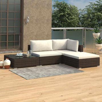 vidaXL 4-delige Loungeset met kussens poly rattan bruin, Verzenden, Nieuw, 4 zitplaatsen, Loungeset