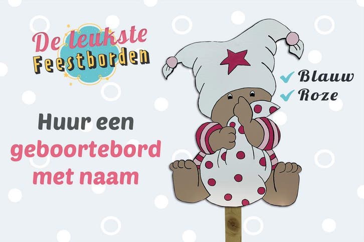 Geboortebord Baby met muts roze goedkoop huren voor meisje, Kinderen en Baby's, Kraamcadeaus en Geboorteborden, Geboortebord, Zo goed als nieuw