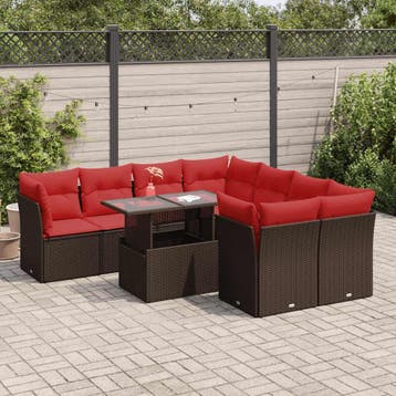 vidaXL 9-delige Loungeset met kussens poly rattan acacia, Verzenden, Nieuw, Loungeset