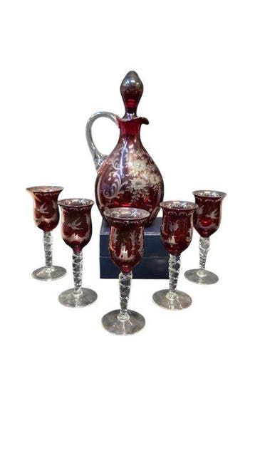 Karaf (6) - Kristal - Boheems kristal karaf set, Antiek en Kunst