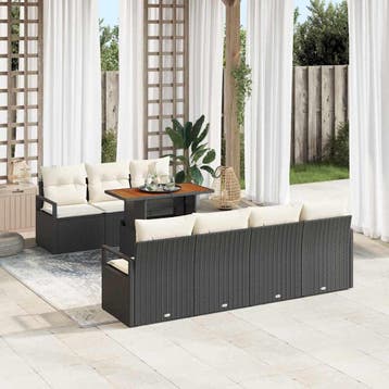 vidaXL Tuin Sofa Set met kussen met kussen 8 pcs Zwart en, Verzenden, Nieuw, Rotan, 8 zitplaatsen