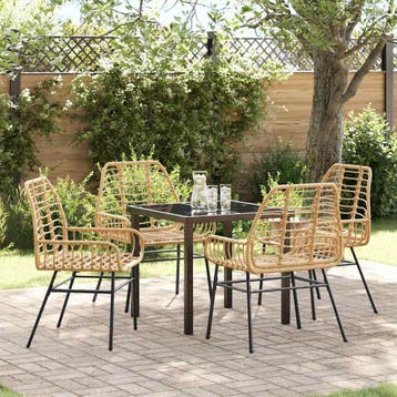 vidaXL Tuin eettafelset 5 pcs Bruin poly rattan, Verzenden, Nieuw, Rotan, 5 zitplaatsen