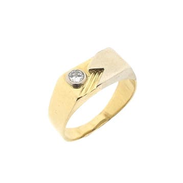 Bicolor gouden pinkring met diamant; 0,08 ct., Gebruikt, Heer, Ophalen of Verzenden, 17 tot 18