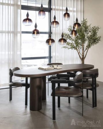 Eettafel Bobbie - 215cm - Zwart/Bruin - 96249 - eettafel, Huis en Inrichting, Nieuw, Overige vormen, Overige materialen