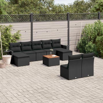 vidaXL 10-delige Loungeset met kussens poly rattan zwart, Verzenden, Nieuw, Loungeset