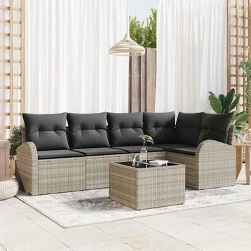 vidaXL Bankstel 6 st Lichtgrijs Polyester, Tuin en Terras, Tuinsets en Loungesets, Verzenden, Nieuw, Rotan, 6 zitplaatsen