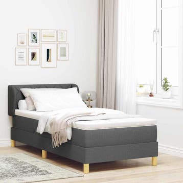 vidaXL Boxspringbed met hoofdeinde Donkergrijs 90 x 190 cm, Verzenden, Nieuw, Grijs, Stof