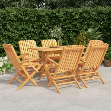 vidaXL 7-delige Tuinset massief teakhout, Verzenden, 6 zitplaatsen, Nieuw, Tuinset