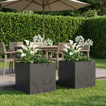vidaXL Plantenbak 2 st Zwart 50 x 50 x 49 cm Koudgewalst, Verzenden, Minder dan 60 cm, Nieuw, Metaal