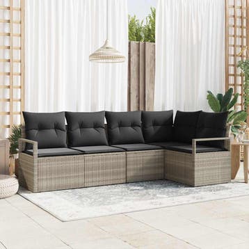 vidaXL Bankstel 5 st Lichtgrijs poly rattan, Verzenden, Nieuw, Rotan, 5 zitplaatsen