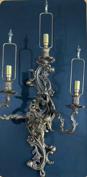 Wandlamp - Gegoten messing - Louis XV Revival Putto