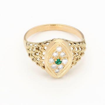 Ring - 18 karaat Geel goud - Diamant - Smaragd., Nieuw