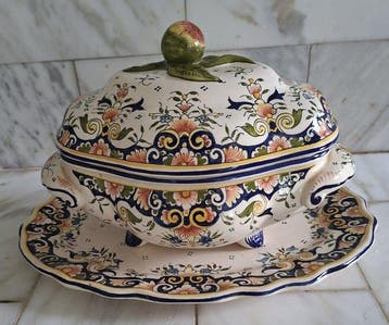 Faïence Rouen - soepterrine - Tureen - Aardewerk