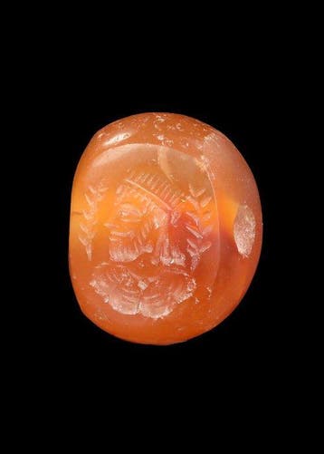 Sasanian Kornalijn Stempelzegel met mannelijk profiel