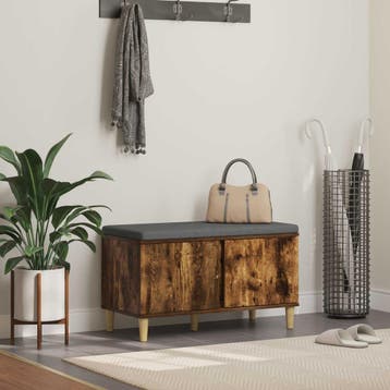 vidaXL Halbank met kussen met opslag Gerookte Eik 80 x 38 x, Verzenden, Nieuw
