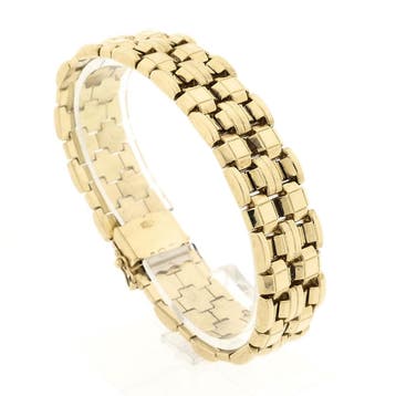 Gouden brede Bismarck schakelarmband, Ophalen of Verzenden, Gebruikt, Goud, Goud