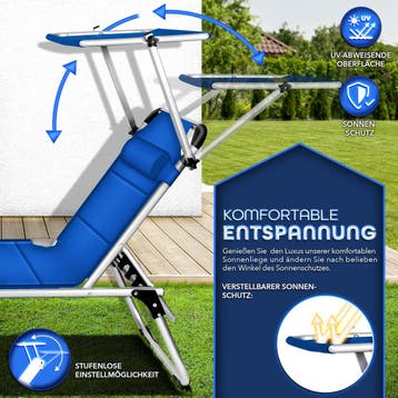 Ligbed - Ligstoel - Zonnebed - Opvouwbaar - Blauw - Tillvex®, Tuin en Terras, Verzenden, Zo goed als nieuw