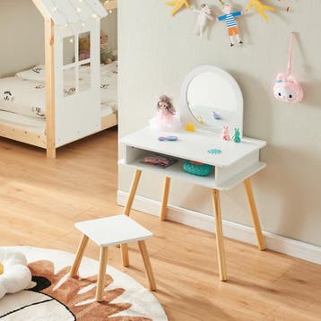 Kaptafel Ovanåker met krukje en spiegel voor kinderen nature, Verzenden, Nieuw