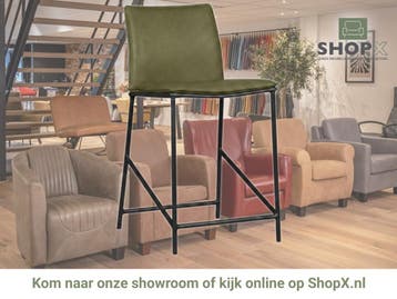 Leren barkruk laag Favor - Granada Moss (olijf/groen) -, Huis en Inrichting, Barkrukken, 60 tot 90 cm, Nieuw, Leer, Ophalen of Verzenden