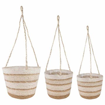 vidaXL Zeegras Plantenmanden 3 pcs Natuurlijk, Wit en Beige, Verzenden, Nieuw, Minder dan 30 cm