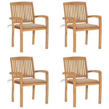 vidaXL Tuinstoelen stapelbaar 4 st met kussens massief, Verzenden, Nieuw, Hout
