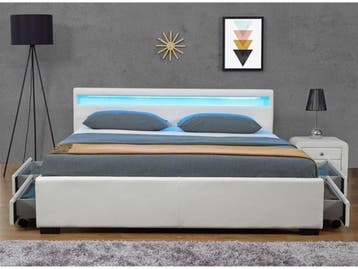 Juskys Lyon - Gestoffeerd bed - LED Verlichting Bedlades -, Huis en Inrichting, Verzenden, Nieuw