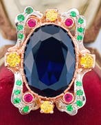 Zonder minimumprijs - Ring - 9 kt. Roségoud, Zilver Saffier, Sieraden, Tassen en Uiterlijk, Ringen, Nieuw