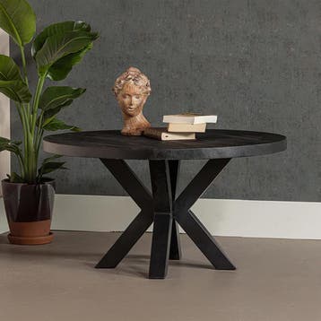 Salontafel Mangohout Tara Rond 90 Zwart, Huis en Inrichting, Verzenden, Rond, Nieuw, Industriële meubels