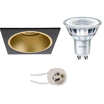 GU10 Inbouwspot Set - Mat Zwart/Goud - Inbouw Vierkant -, Ophalen of Verzenden, Nieuw, Overige fittingen, Plafondspot of Wandspot