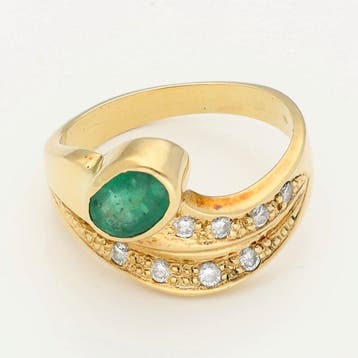 Ring - 18 karaat Geel goud - Diamant - Smaragd, Sieraden, Tassen en Uiterlijk, Ringen, Nieuw