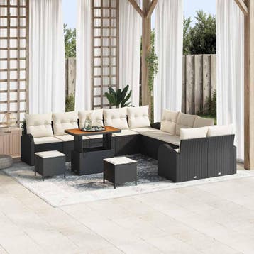 vidaXL Tuinbankenset 13 st Zwart poly rattan, Verzenden, Nieuw, Rotan, 3 zitplaatsen