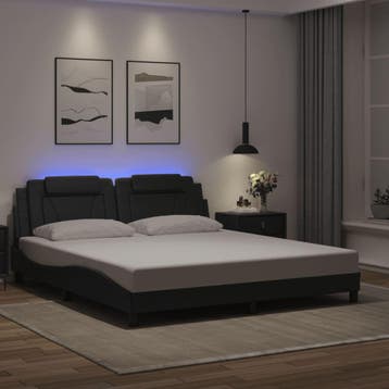 vidaXL Bedframe Viana met LED zonder matras zwart 180x200, Overige materialen, Eenpersoons, Verzenden, Zwart