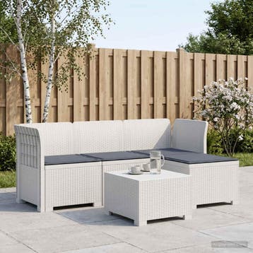 vidaXL 4-Persoons Tuinbank met Kussens Rieten Look PP Wit, Verzenden, Nieuw