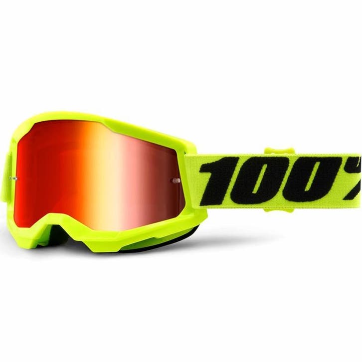 Crossbril 100% Strata 2 - Fluo geel / Rode Spiegellens, Motoren, Kleding | Motorkleding, Nieuw met kaartje, Motorcrosskleding