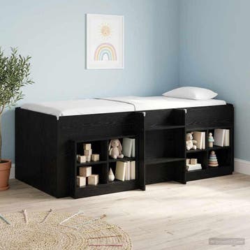 vidaXL Kinder Hoogslaper Zwart eiken 98.5 x 200 cm Bewerkt, Verzenden, Nieuw, Zwart, Hout