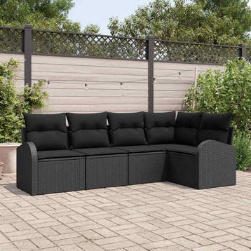 vidaXL Bankstel met kussen Zwart Polyester, Verzenden, Nieuw, Rotan, 5 zitplaatsen