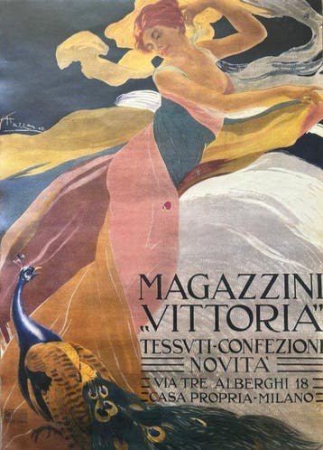 Aldo Mazza - Manifesto Liberty Art Nouveau Magazzini, Antiek en Kunst, Kunst | Tekeningen en Foto's