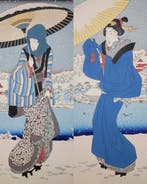 De sneeuw op Shinobazu-vijver in Ueno. - Utagawa Hiroshige
