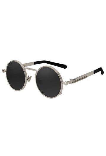 KIMU® Ronde Zonnebril Hipster Zilver Montuur Rond Zwarte Gla, Ophalen of Verzenden, Nieuw, Zwart